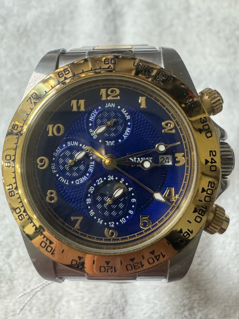 Stauer Men's Blue Multi-Function Chronograph Watch with Gold Accents automatic